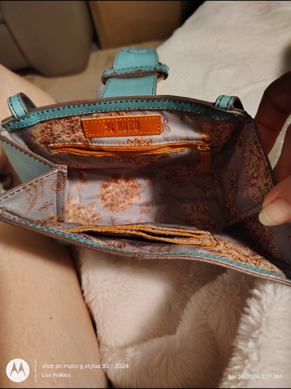 HOBO Seafoam Green Leather Crossbody with Gold Ring - Picture 2 of 10